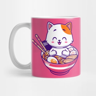 Cute Cat In Ramen Bowl Cartoon Mug